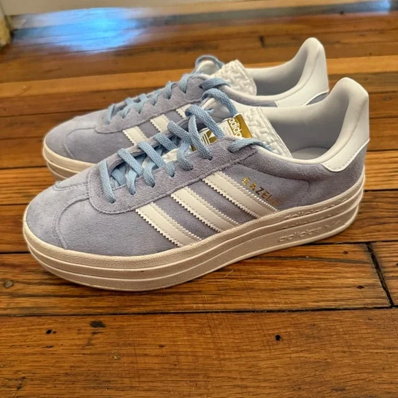 adidas gazelle silver green womens adidas Originals Gazelle Bold Grade School Girls' Clear Sky/Semi Pink Spark/Silver Metallic Shoes, Size: 6 main image 0
